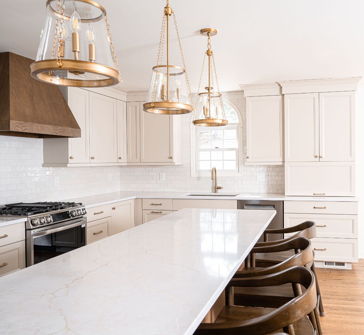 Classic white and wood kitchen remodel with gold accents in Short Hills, NJ by G&L and Sons Renovations