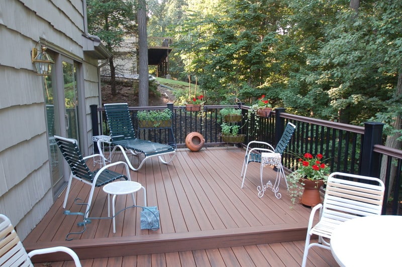 Wood deck renovation with seating area completed by G&L and Sons Renovations in Montclair, NJ