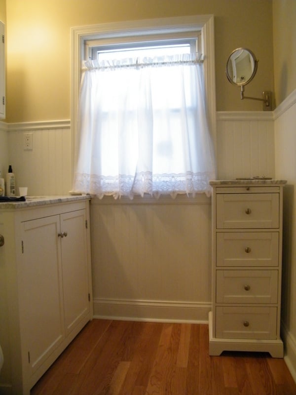 Traditional bathroom vanity and makeup area with white cabinetry in a West Caldwell, NJ custom home by G&L and Sons Renovations